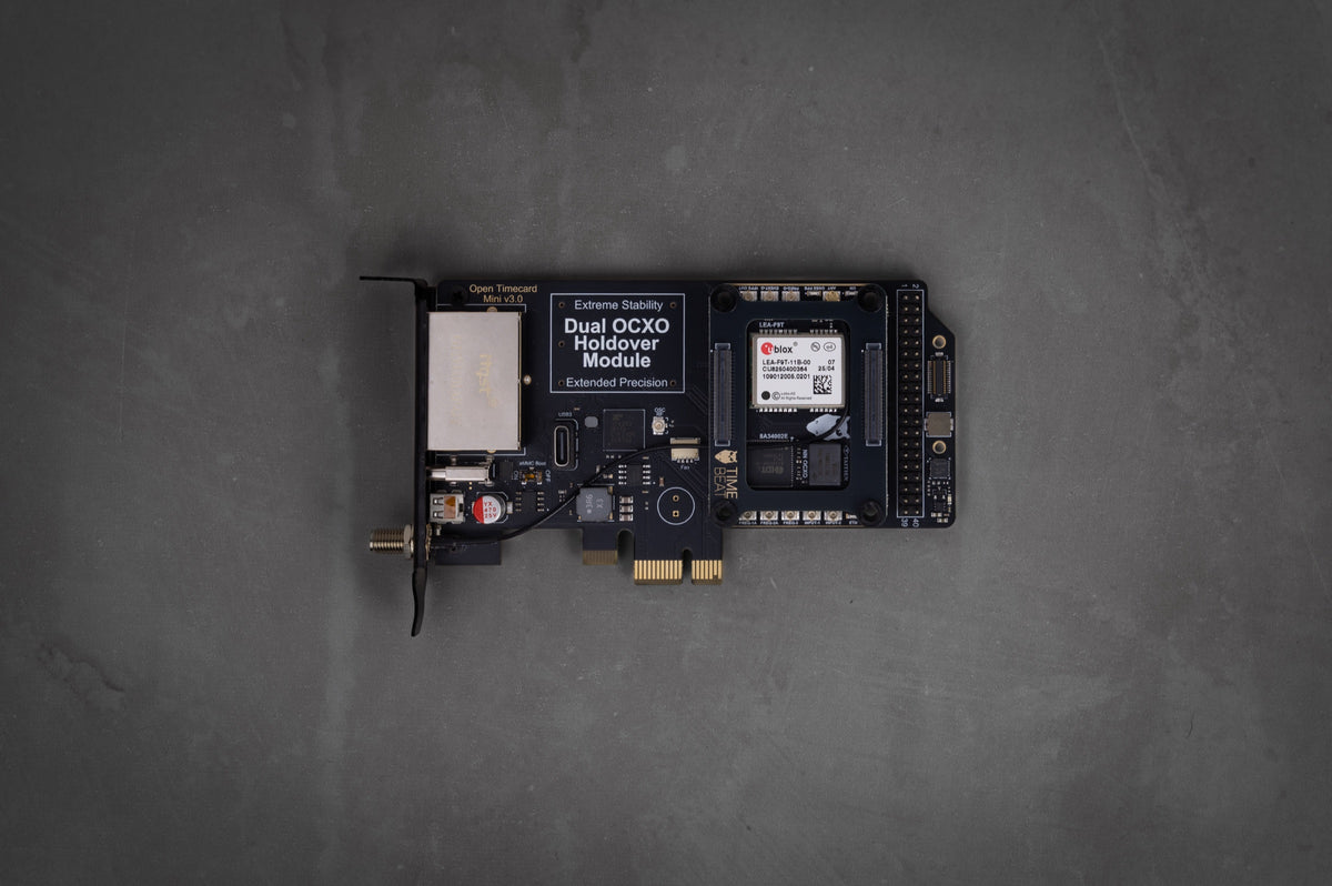 Open Timecard Mini 3.0, open timecard mini baseboard precision timing module with riser short